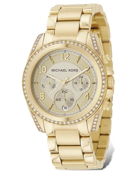 michael kors gold chronograph watch women& 39|Michael Kors leather watch women.